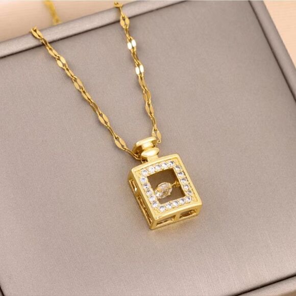 Stainless Steel Perfume Bottle Shape Pendant Necklace - Picture 3 of 6